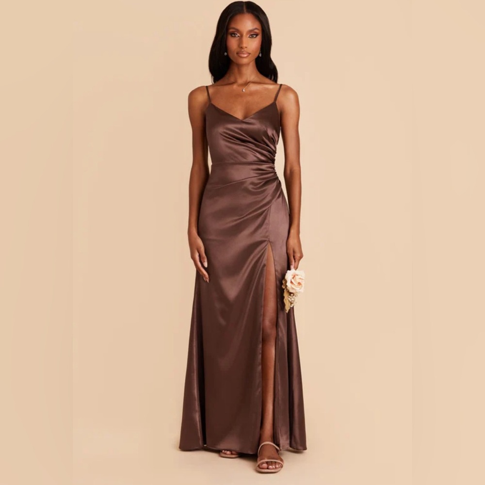 Birdy Grey- Catherine Shiny Satin Chocolate Brown Bridesmaid Dress